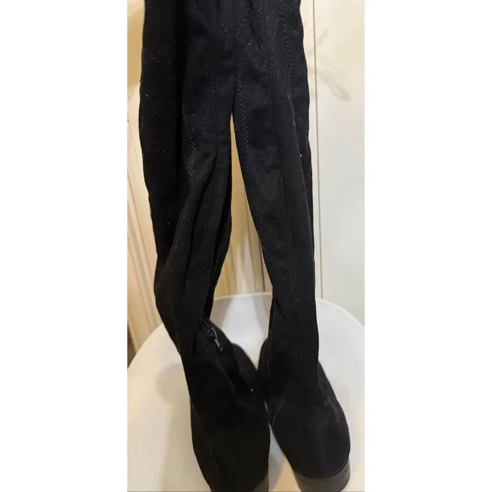 Unisa Women's Faux Suede Tie Back Flat Heel Over the Knee Boots Black Size 7.5